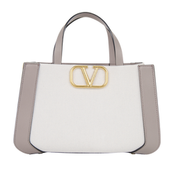 V Logo Small Tote, Canvas, Grey, S/DB, 3*